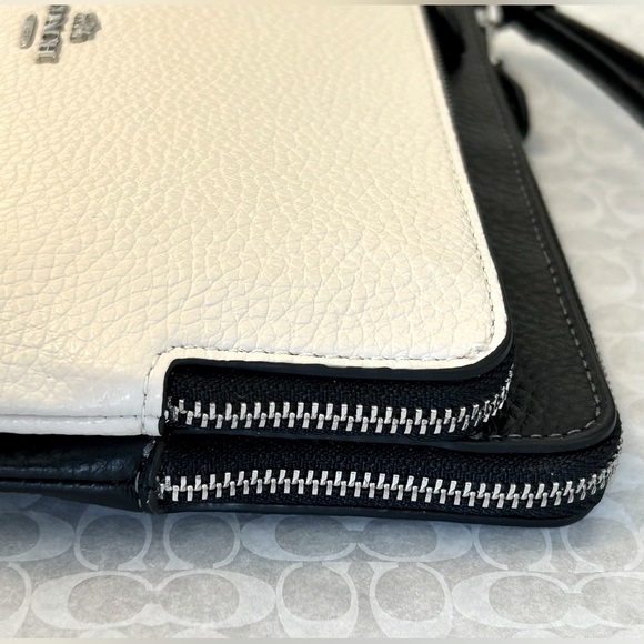 NWT COACH DOUBLE ZIP LARGE WALLET WRISTLET CF447 SV/CHALK BLACK MULTI $198 - Picture 7 of 14